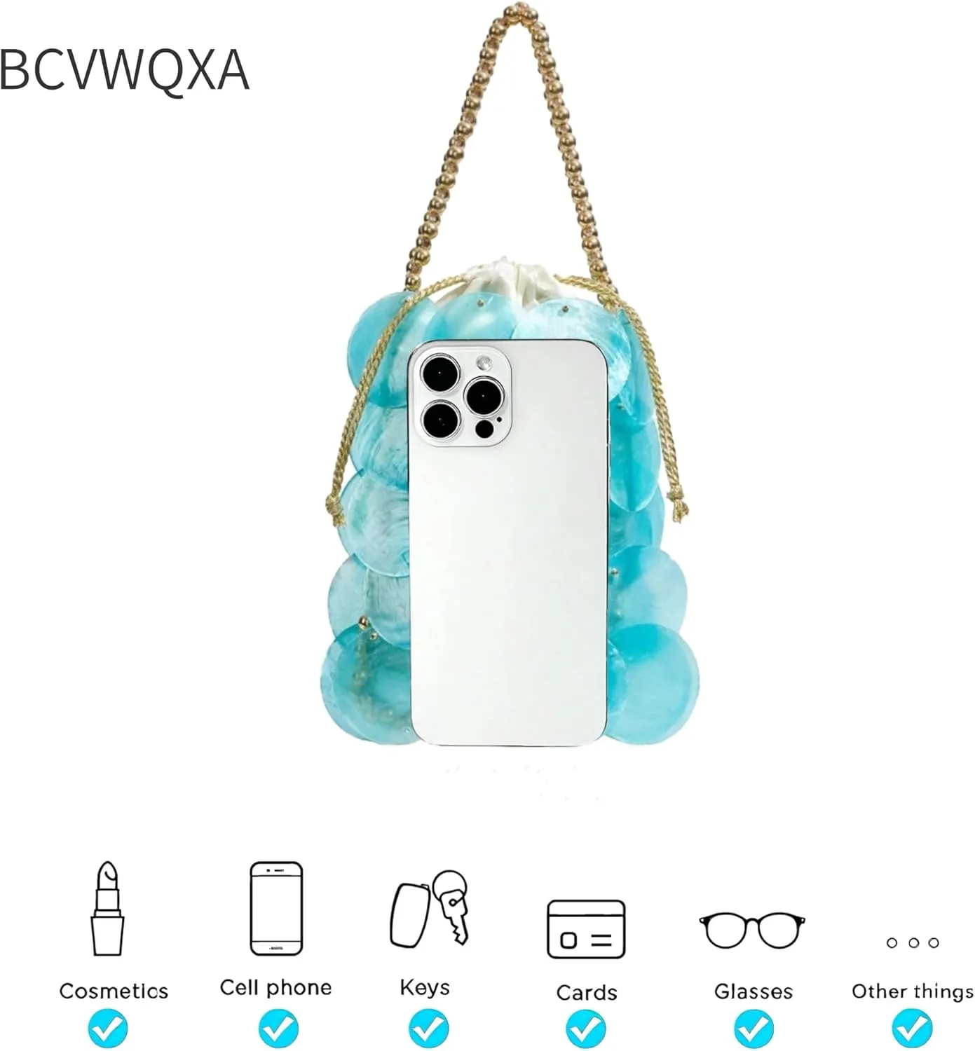 Women Fashion Shell Woven Handbag Chic Shell Beach Bag Beaded Chain bag for Summer Travel Beach Party