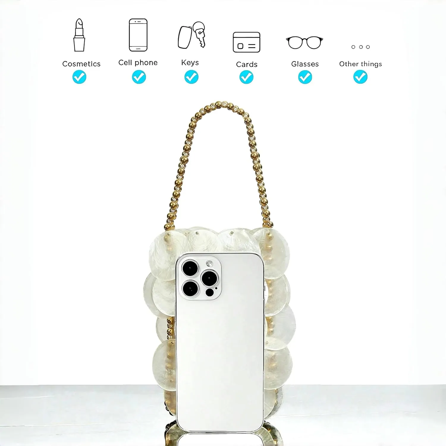 Women Fashion Shell Woven Handbag Chic Shell Beach Bag Beaded Chain bag for Summer Travel Beach Party