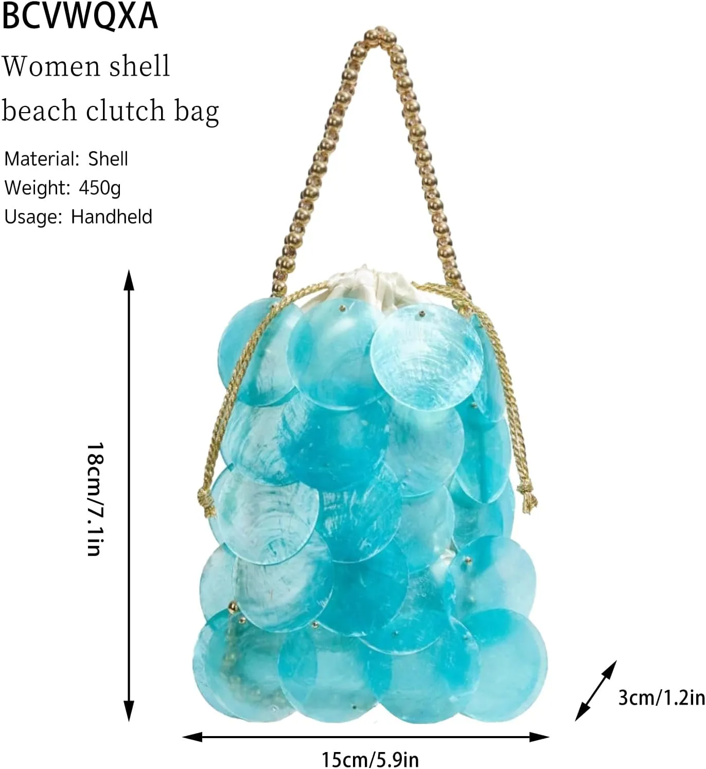 Women Fashion Shell Woven Handbag Chic Shell Beach Bag Beaded Chain bag for Summer Travel Beach Party