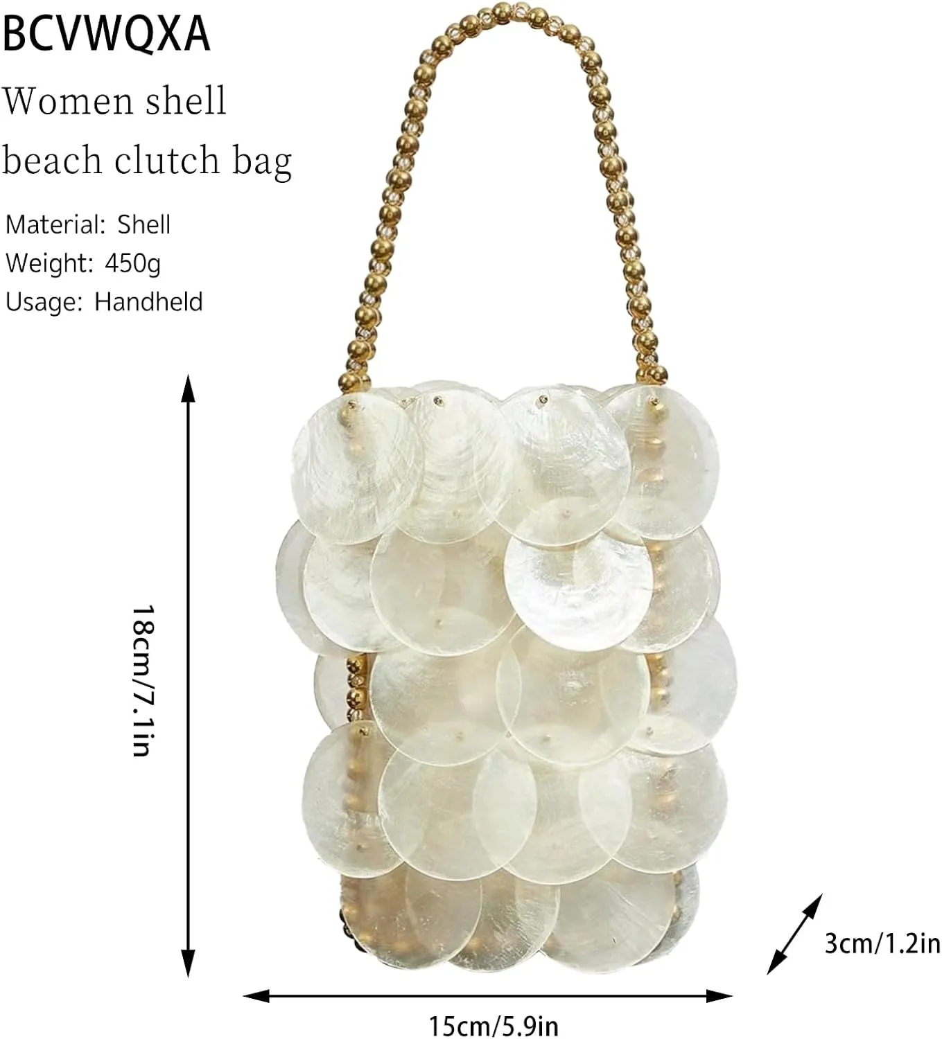 Women Fashion Shell Woven Handbag Chic Shell Beach Bag Beaded Chain bag for Summer Travel Beach Party