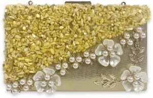Women Flower Evening Bag Rhinestone Clutch Bag Sparkly Crystal Handbag Pearl Beaded Shoulder Bag Bridal Wedding Purse