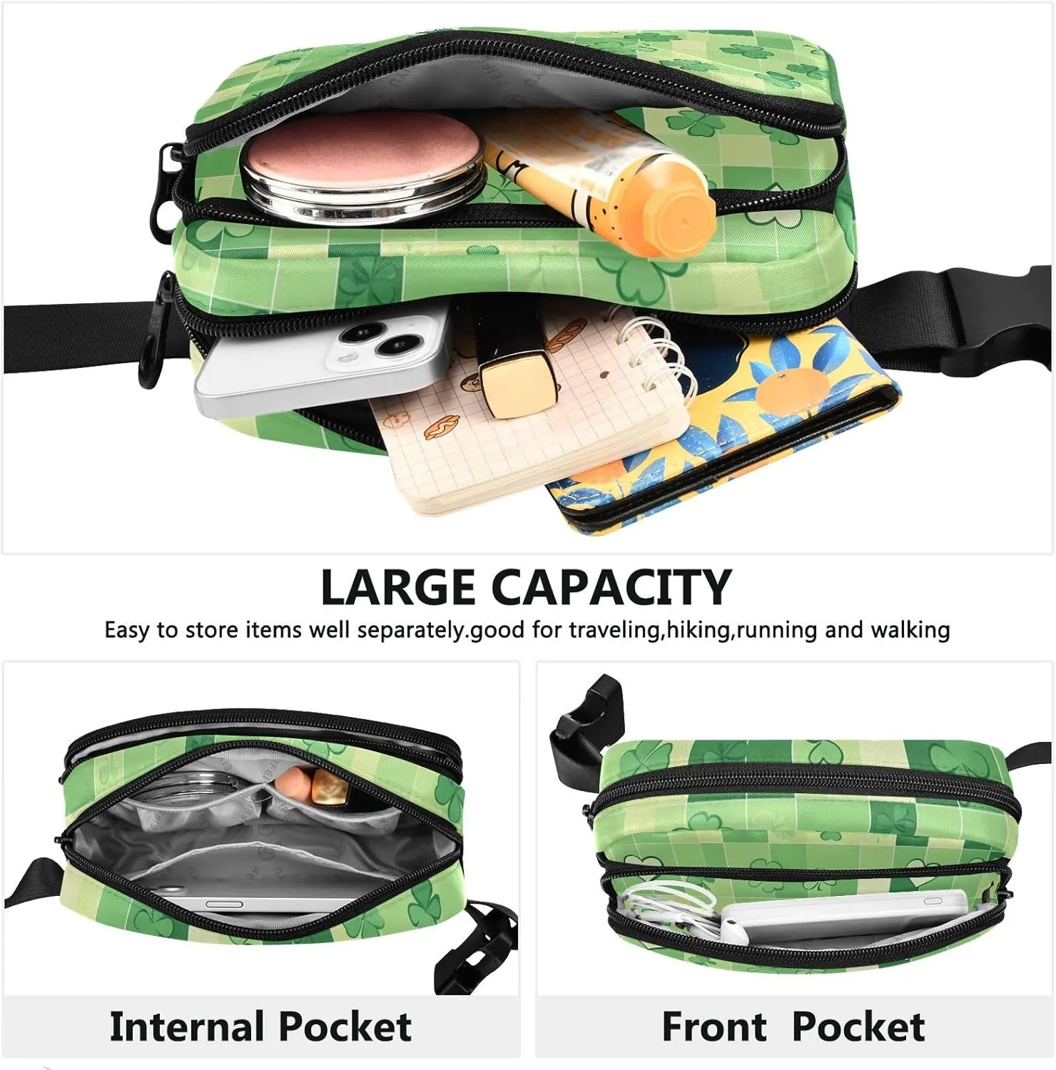 Women Men Crossbody Belt Bag Water Resistant Multipurpose Waist Bags Fanny Pack Croose Body Purse for Travel Running Hiking, St