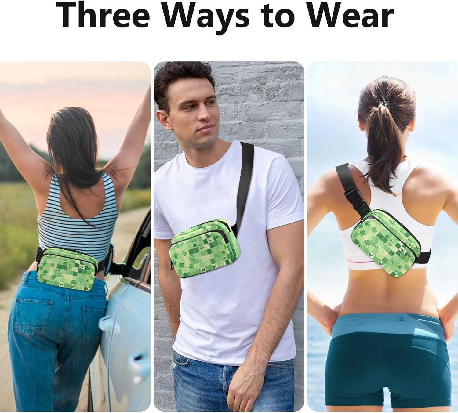 Women Men Crossbody Belt Bag Water Resistant Multipurpose Waist Bags Fanny Pack Croose Body Purse for Travel Running Hiking, St