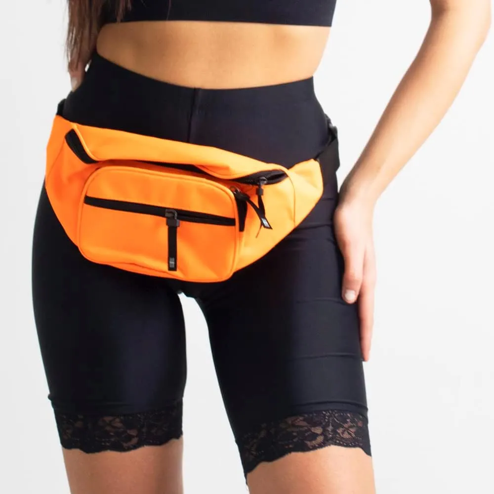 Women Men Neon Orange Fanny Pack Waist and Crossbody Bag with Adjustable Strap and Zipper Pockets Travel Gift