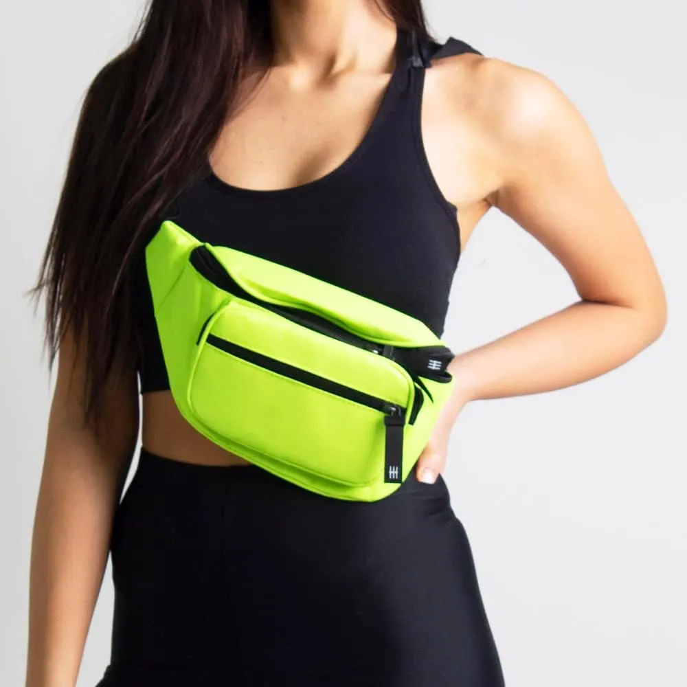 Women Men Neon Yellow Lime Fanny Pack Waist and Crossbody Bag with Adjustable Strap and Zipper Pockets Travel Gift
