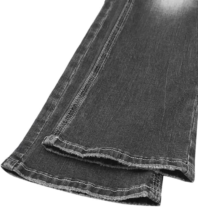 Women Mid Waisted Bootcut Jeans Zip Stretchy Slim Casual Double Button Flare Denim Pants with Distressed Pocket
