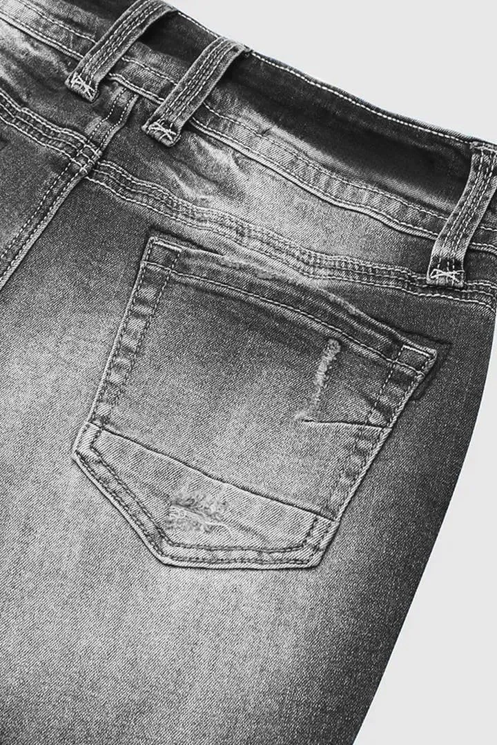 Women Mid Waisted Bootcut Jeans Zip Stretchy Slim Casual Double Button Flare Denim Pants with Distressed Pocket