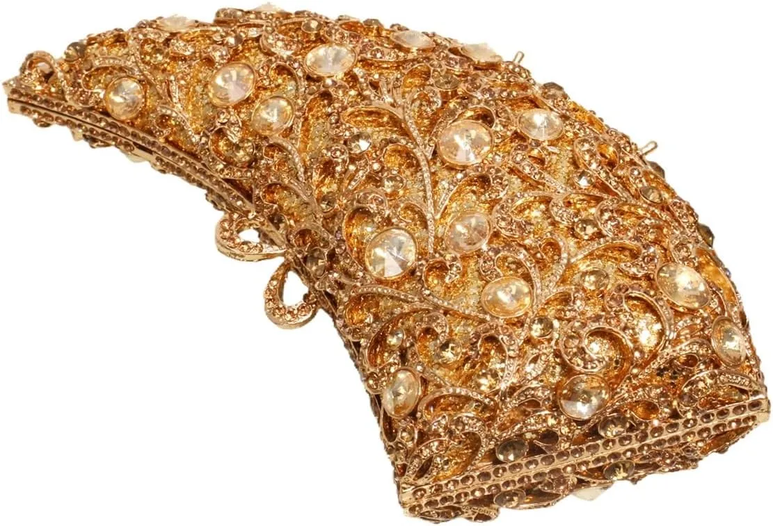 Women Novelty Crystal Evening Handbag Floral Rhinestone Clutch Bag Sparkly Wedding Purse for Prom Party