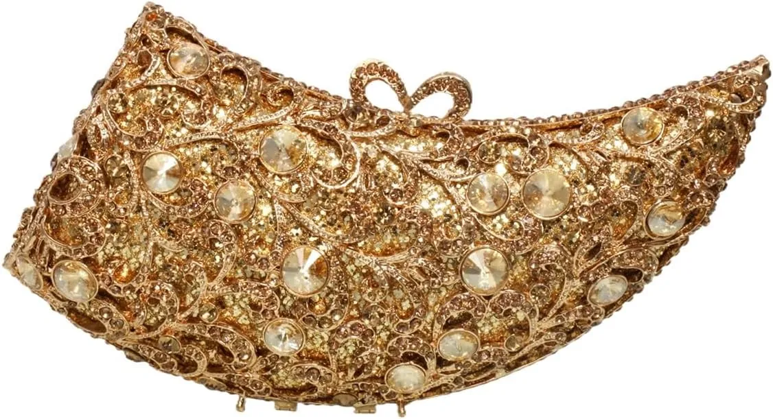 Women Novelty Crystal Evening Handbag Floral Rhinestone Clutch Bag Sparkly Wedding Purse for Prom Party
