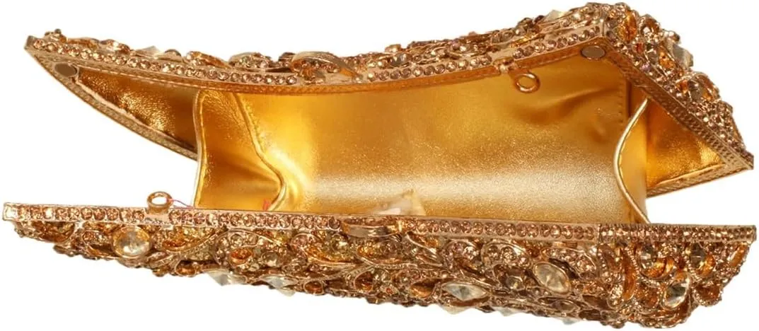 Women Novelty Crystal Evening Handbag Floral Rhinestone Clutch Bag Sparkly Wedding Purse for Prom Party