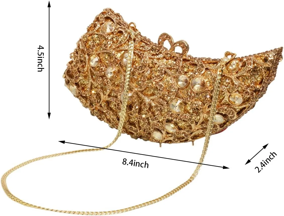 Women Novelty Crystal Evening Handbag Floral Rhinestone Clutch Bag Sparkly Wedding Purse for Prom Party