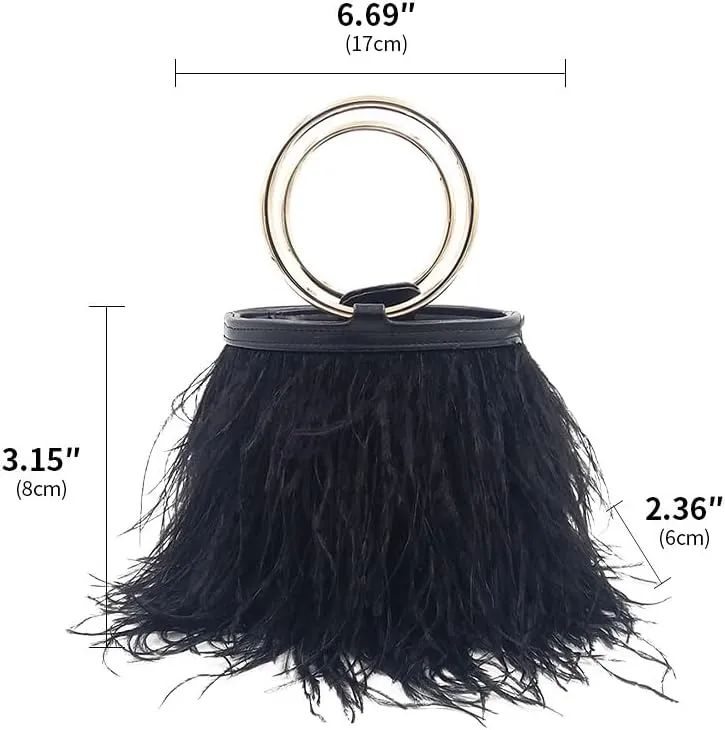 Women Ostrich Fluffy Tote Bag Feather Purse Crossbody Bag Shoulder Bag Evening Clutch Bride Purse Banquet Party Black