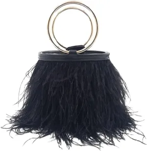 Women Ostrich Fluffy Tote Bag Feather Purse Crossbody Bag Shoulder Bag Evening Clutch Bride Purse Banquet Party Black
