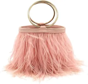 Women Ostrich Fluffy Tote Bag Feather Purse Crossbody Bag Shoulder Bag Evening Clutch Bride Purse Banquet Party Lotus Pink