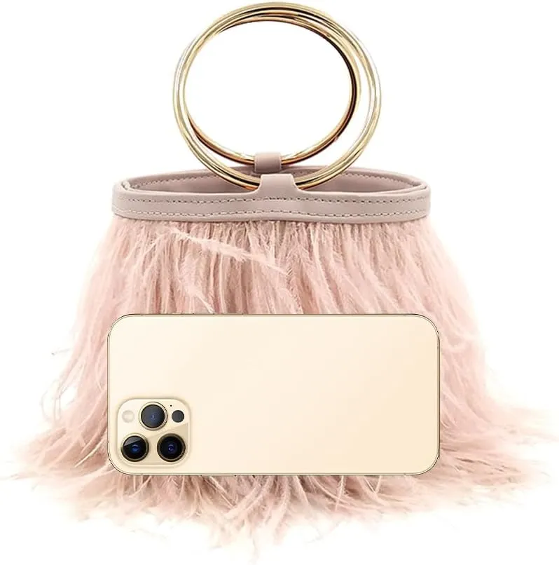 Women Ostrich Fluffy Tote Bag Feather Purse Crossbody Bag Shoulder Bag Evening Clutch Bride Purse Banquet Party Pink