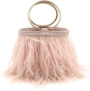 Women Ostrich Fluffy Tote Bag Feather Purse Crossbody Bag Shoulder Bag Evening Clutch Bride Purse Banquet Party Pink