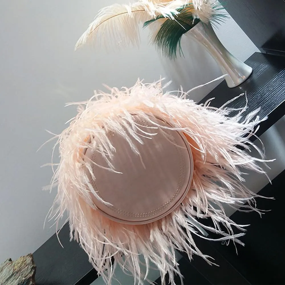 Women Ostrich Fluffy Tote Bag Feather Purse Crossbody Bag Shoulder Bag Evening Clutch Bride Purse Banquet Party Pink