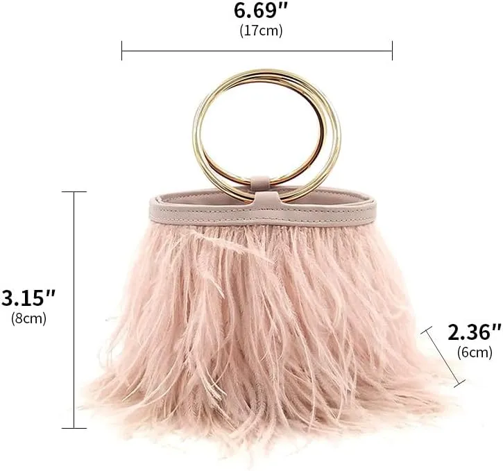 Women Ostrich Fluffy Tote Bag Feather Purse Crossbody Bag Shoulder Bag Evening Clutch Bride Purse Banquet Party Pink