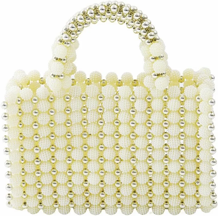 Women Pearl Clutch Bag Beaded Handbag Purse Wedding Bridal Evening Bag Elegant Shoulder Bag for Formal Party