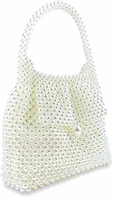 Women Pearl Clutch Bag Beaded Handbag Purse Wedding Bridal Evening Bag Elegant Shoulder Bag for Formal Party