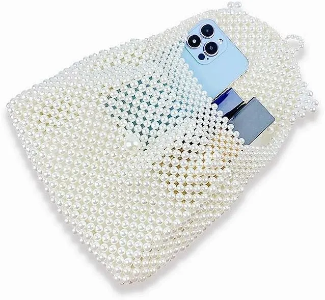 Women Pearl Clutch Bag Beaded Handbag Purse Wedding Bridal Evening Bag Elegant Shoulder Bag for Formal Party