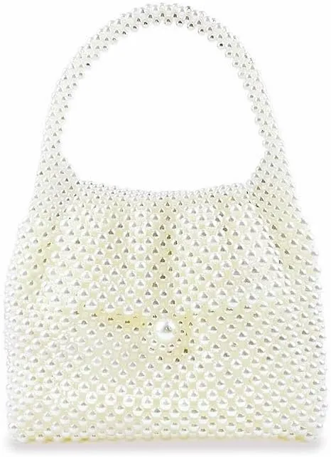 Women Pearl Clutch Bag Beaded Handbag Purse Wedding Bridal Evening Bag Elegant Shoulder Bag for Formal Party