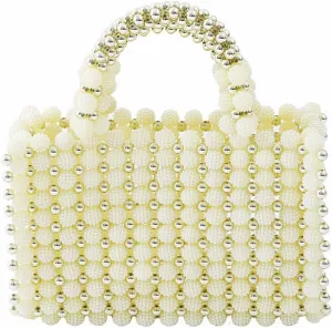 Women Pearl Clutch Bag Beaded Handbag Purse Wedding Bridal Evening Bag Elegant Shoulder Bag for Formal Party