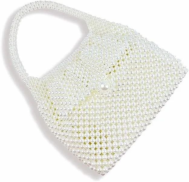Women Pearl Clutch Bag Beaded Handbag Purse Wedding Bridal Evening Bag Elegant Shoulder Bag for Formal Party
