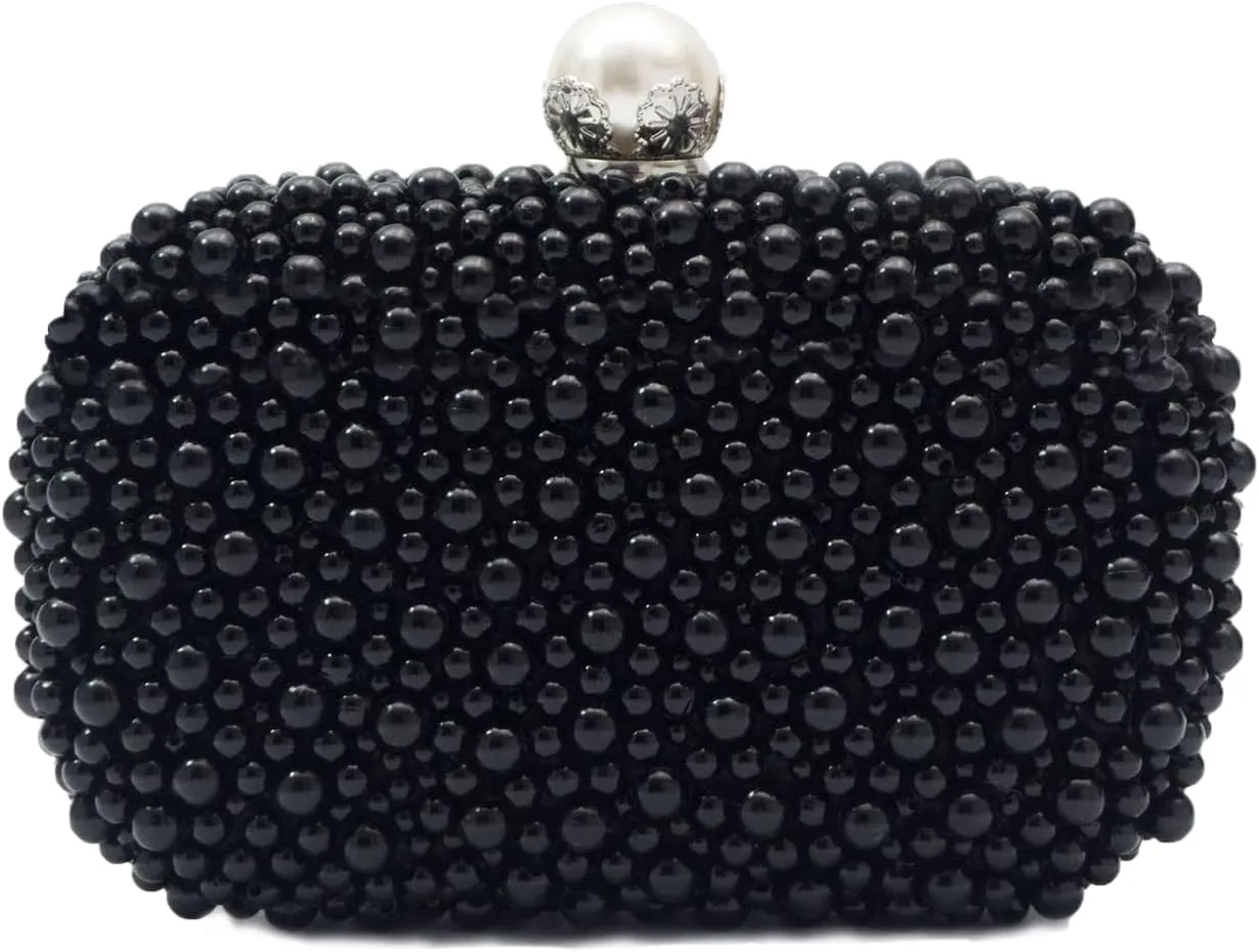 Women Pearl Evening Bag Beaded Clutch Bag Bridal Wedding Purse Shoulder Bag with Chain Elegant Crossbody Bag