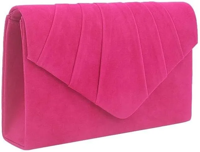 Women Pleated Evening Bag Velvet Suede Envelope Clutch Purse Party Prom Handbag Well made