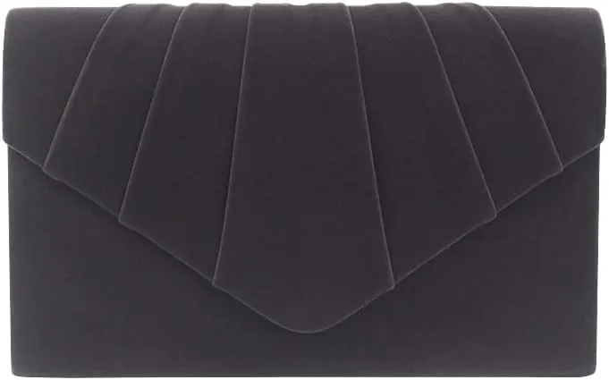Women Pleated Evening Bag Velvet Suede Envelope Clutch Purse Party Prom Handbag,