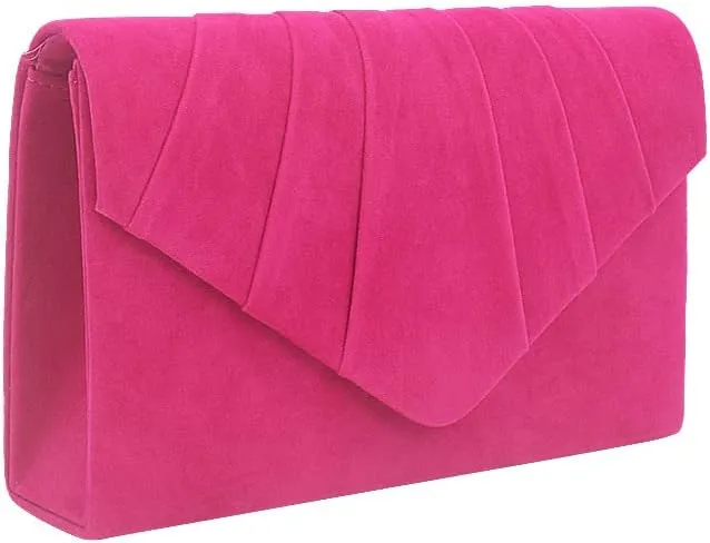 Women Pleated Evening Bag Velvet Suede Envelope Clutch Purse Party Prom Handbag,