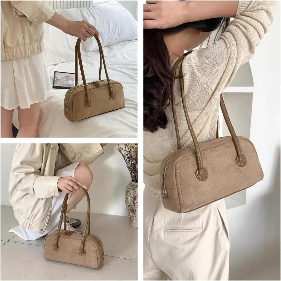 Women Suede Purse, Faux Leather Tote Bag Top Handle Bag Shopper, Shoulder Satchel Bag