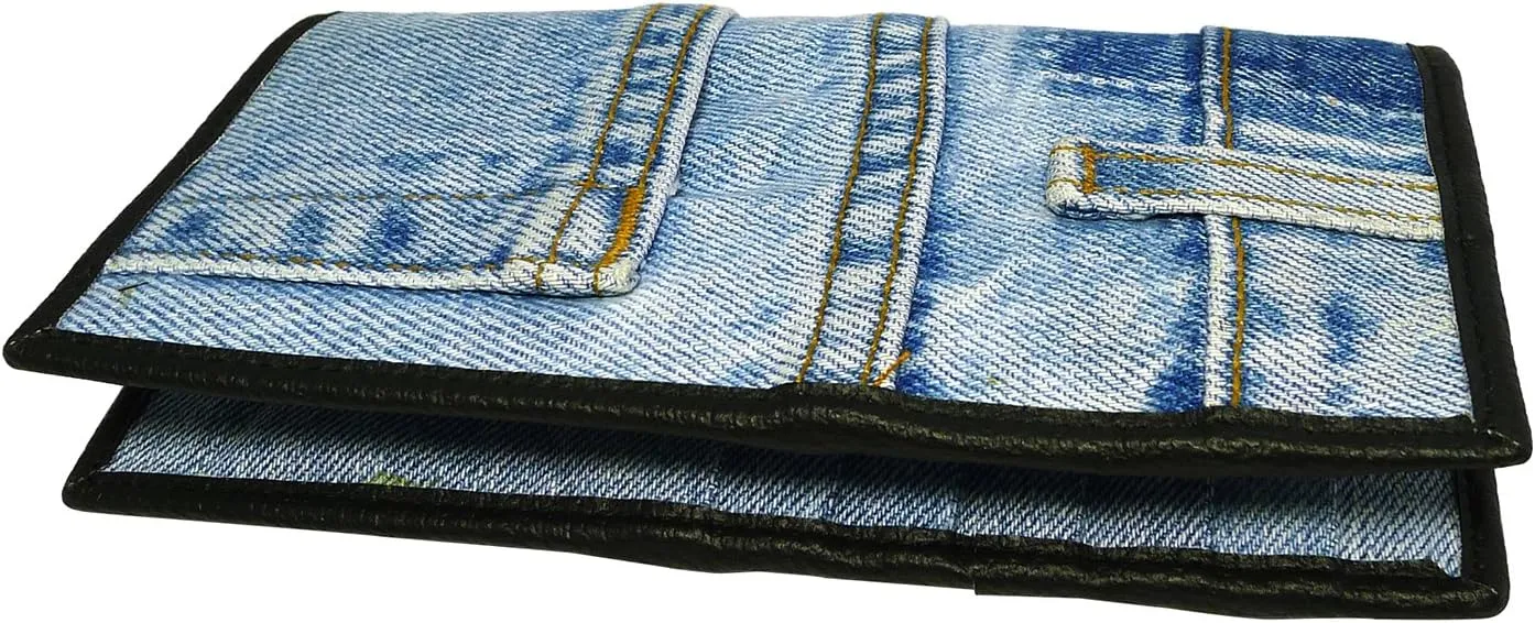 Women Unisex Blue Denim Jean Money ID Window Cards Coin Bi-fold Wallet Wristlet Purse Clutch BMW05