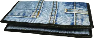 Women Unisex Blue Denim Jean Money ID Window Cards Coin Bi-fold Wallet Wristlet Purse Clutch BMW05