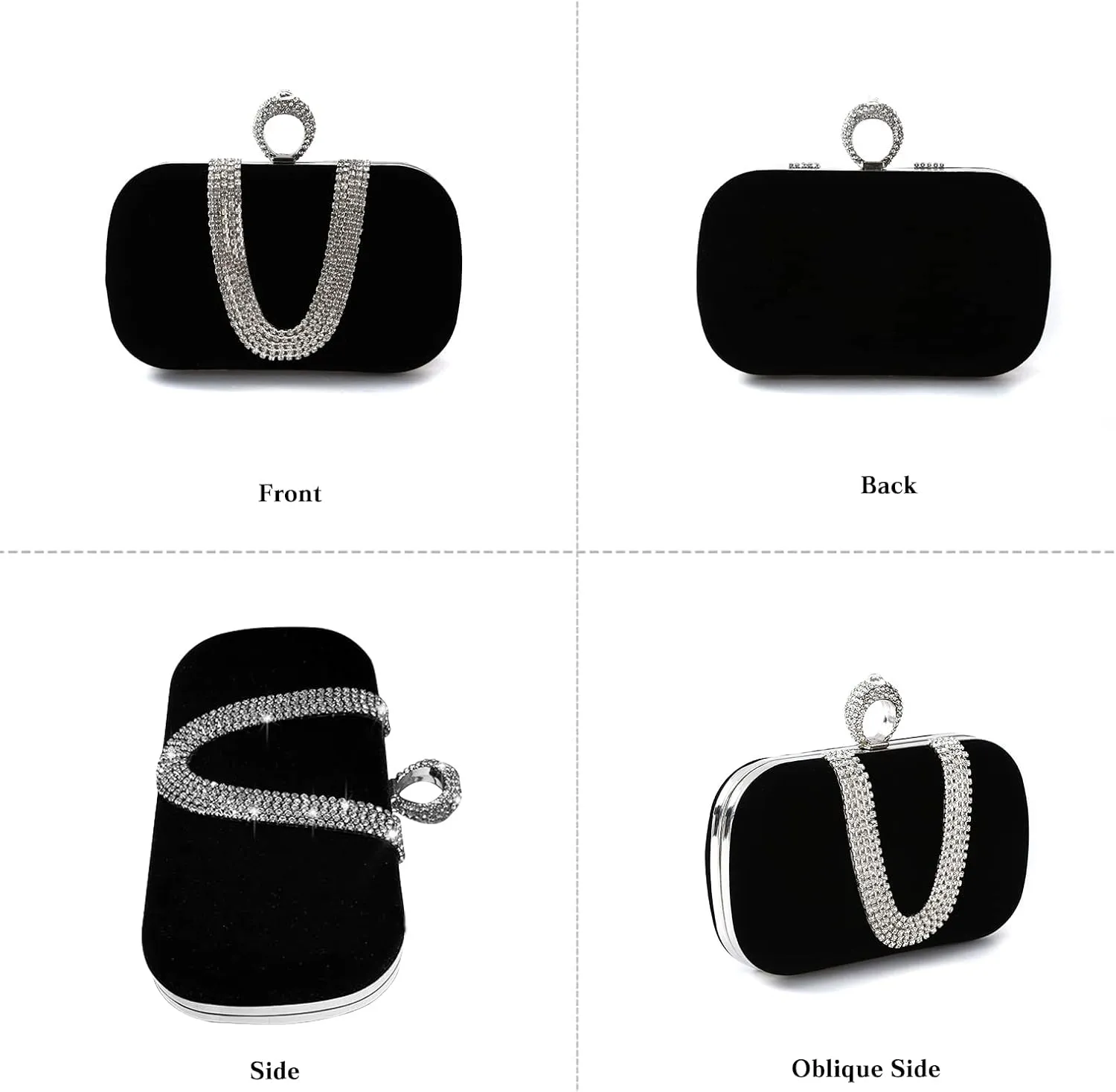 Women Velvet Evening Bag Sparkly Rhinestone Clutch Bag Bridal Wedding Purse Charming Glittering Handbag