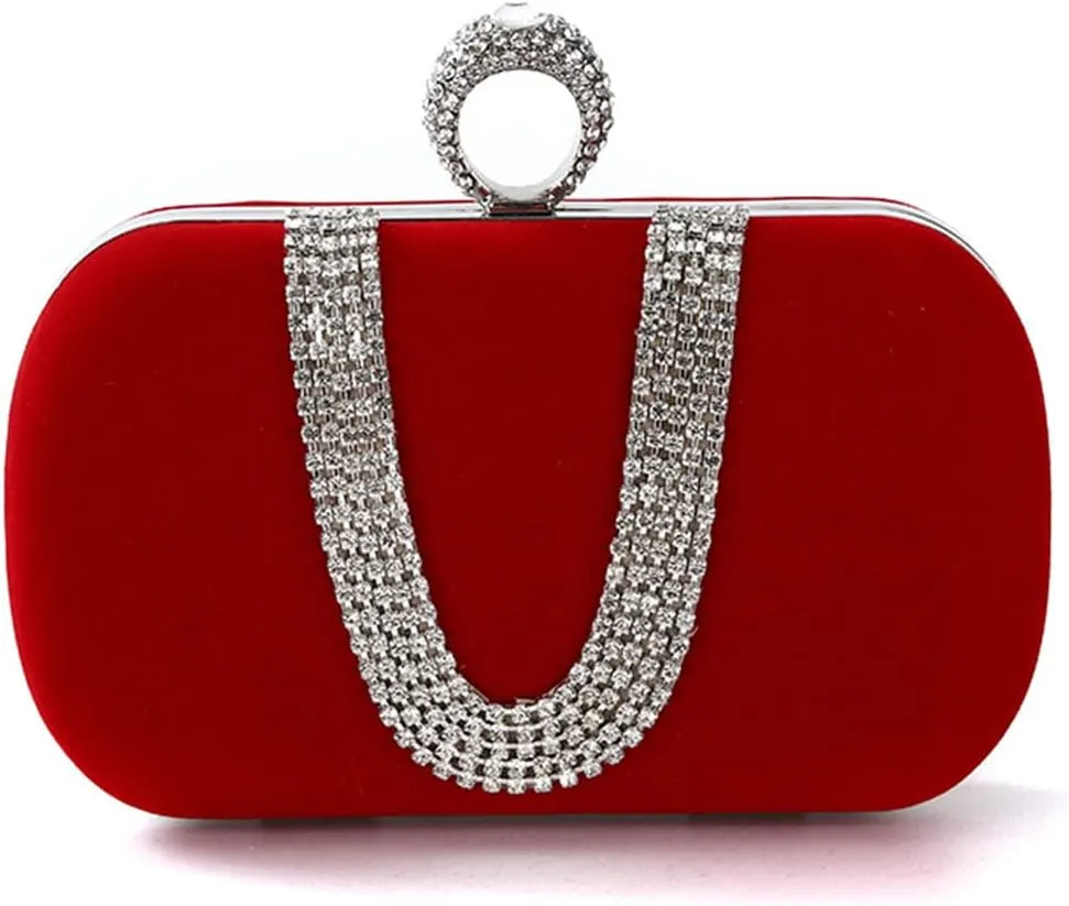 Women Velvet Evening Bag Sparkly Rhinestone Clutch Bag Bridal Wedding Purse Charming Glittering Handbag