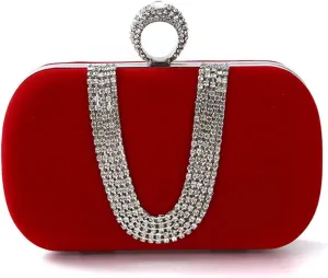 Women Velvet Evening Bag Sparkly Rhinestone Clutch Bag Bridal Wedding Purse Charming Glittering Handbag