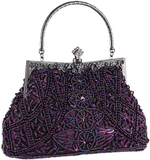 Women Vintage Beaded Clutch Purses 1920s Flapper Clutch Gatsby Handbag Roaring 20s Evening Clutch Beaded Bag