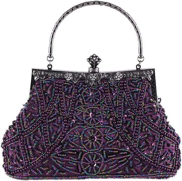 Women Vintage Beaded Clutch Purses 1920s Flapper Clutch Gatsby Handbag Roaring 20s Evening Clutch Beaded Bag