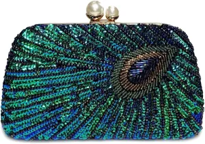 Women Vintage Beaded Sequin Clutch Purse Sparkly 1920s Peacock Evening Bag Luxury Wedding Bridal Purse