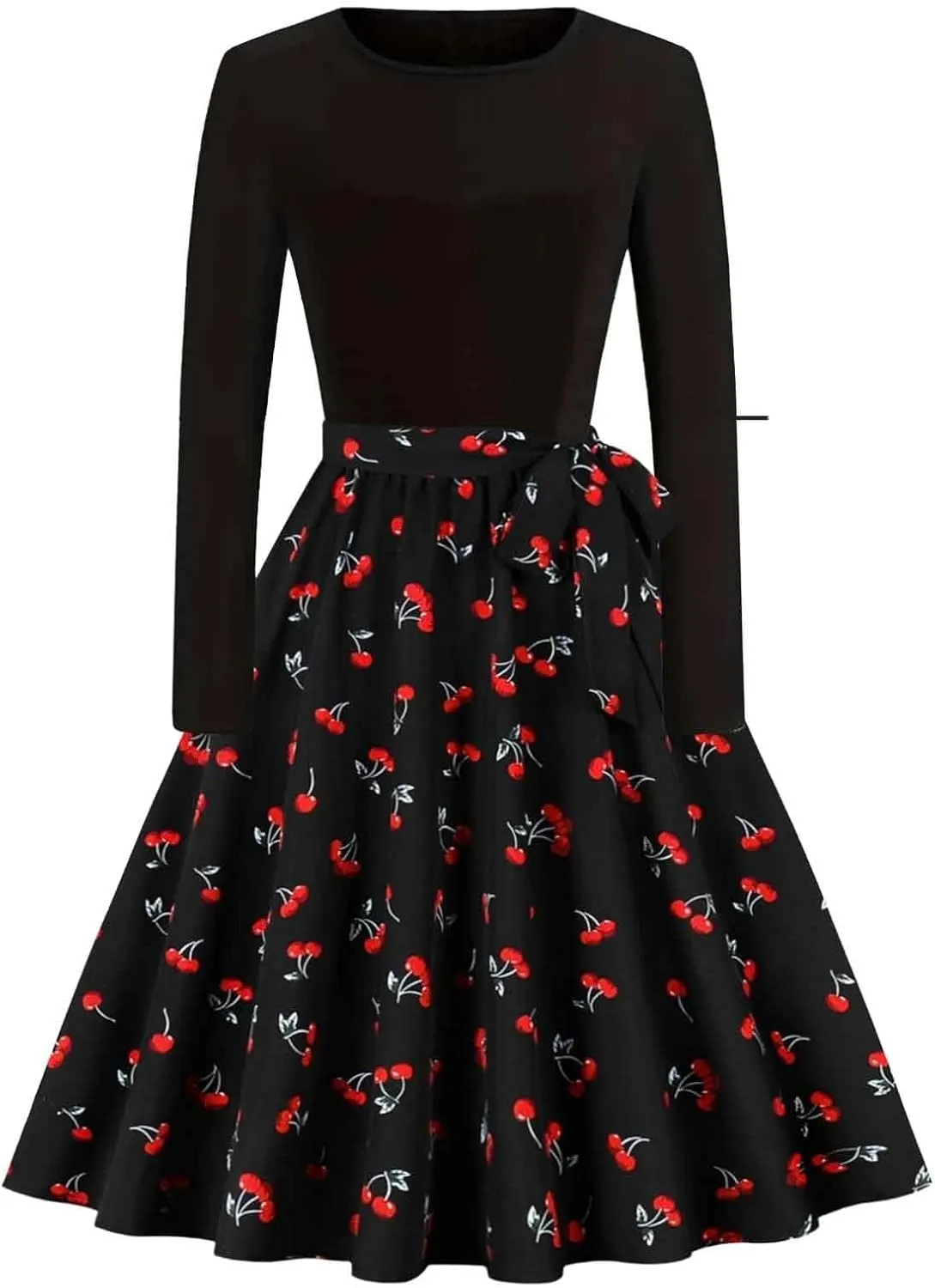 Women Vintage Polka Dot 1950s Audrey Retro Rockabilly Prom Dress Causal Long Sleeve Ruffle Club Party Cocktail Dress