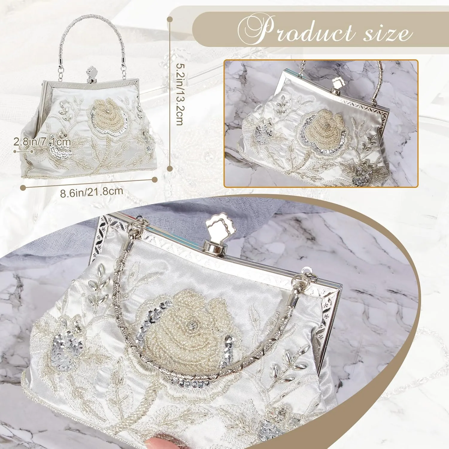 Women's Beaded Clutch Vintage Embroidery Evening Bag Sequin Rhinestone Clutch Purse Floral Crossbody Bag