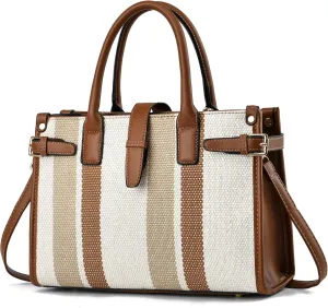 Women's Canvas Tote Bag with Brown and White Striped Design, Casual Handbag Large Canvas Tote Bag for Women - Multiple Colors