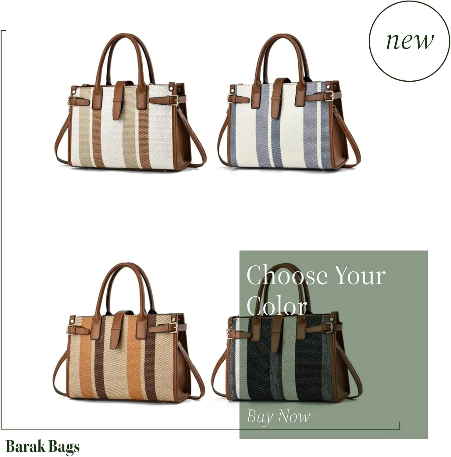 Women's Canvas Tote Bag with Brown and White Striped Design, Casual Handbag Large Canvas Tote Bag for Women - Multiple Colors