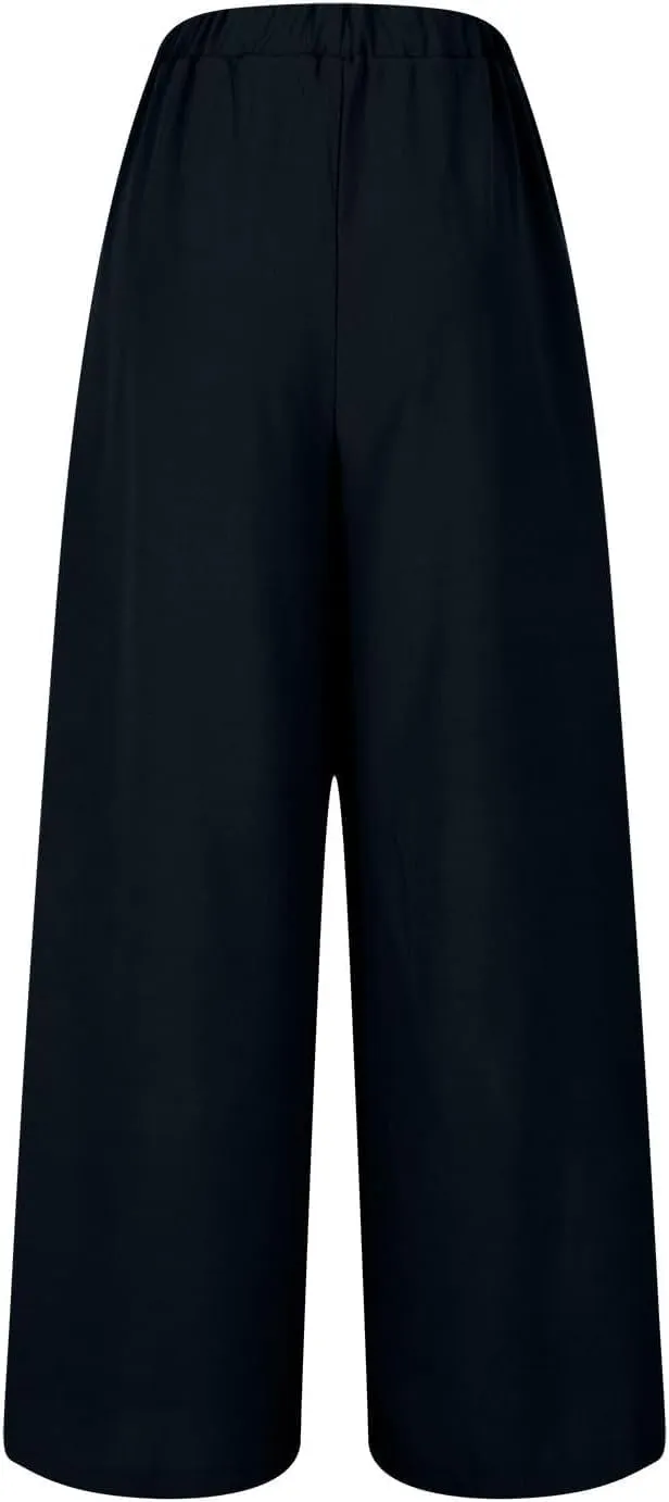 Women's Casual Wide Leg Loose Fashion Trousers Elastic Waisted Palazzo Pants Lounge Work Trouser with Pockets