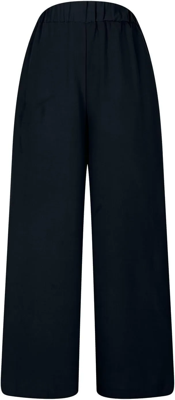 Women's Casual Wide Leg Loose Fashion Trousers Elastic Waisted Palazzo Pants Lounge Work Trouser with Pockets