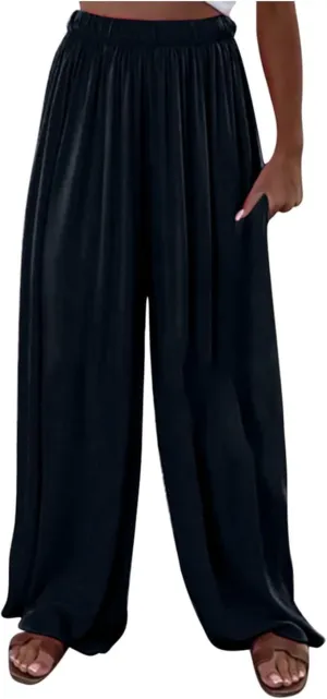 Women's Casual Wide Leg Loose Fashion Trousers Elastic Waisted Palazzo Pants Lounge Work Trouser with Pockets