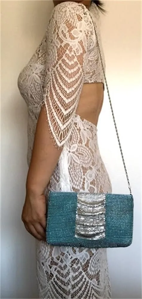 Womens clutch metal mesh metal beaded mesh evening purse for Cocktail Party Prom Wedding Banquet