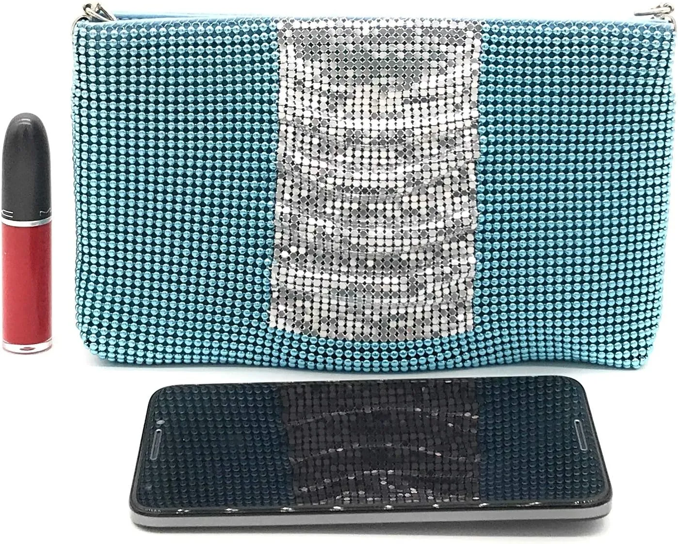 Womens clutch metal mesh metal beaded mesh evening purse for Cocktail Party Prom Wedding Banquet
